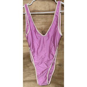 Vintage 80s  Trim Open Back One Piece Swimsuit, Jantzen size 10 High Cut Leotard